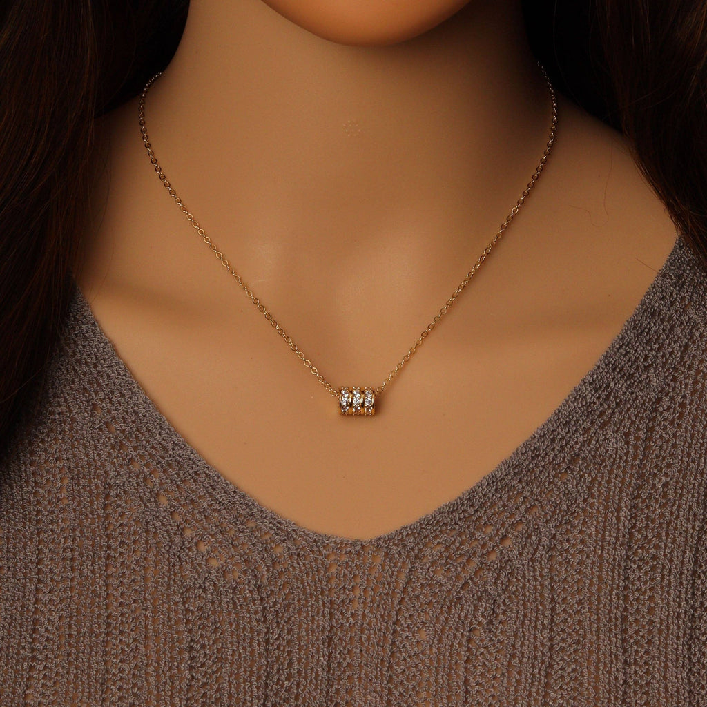 CZ Gold Tube Pendant Necklace, Sku#EF481