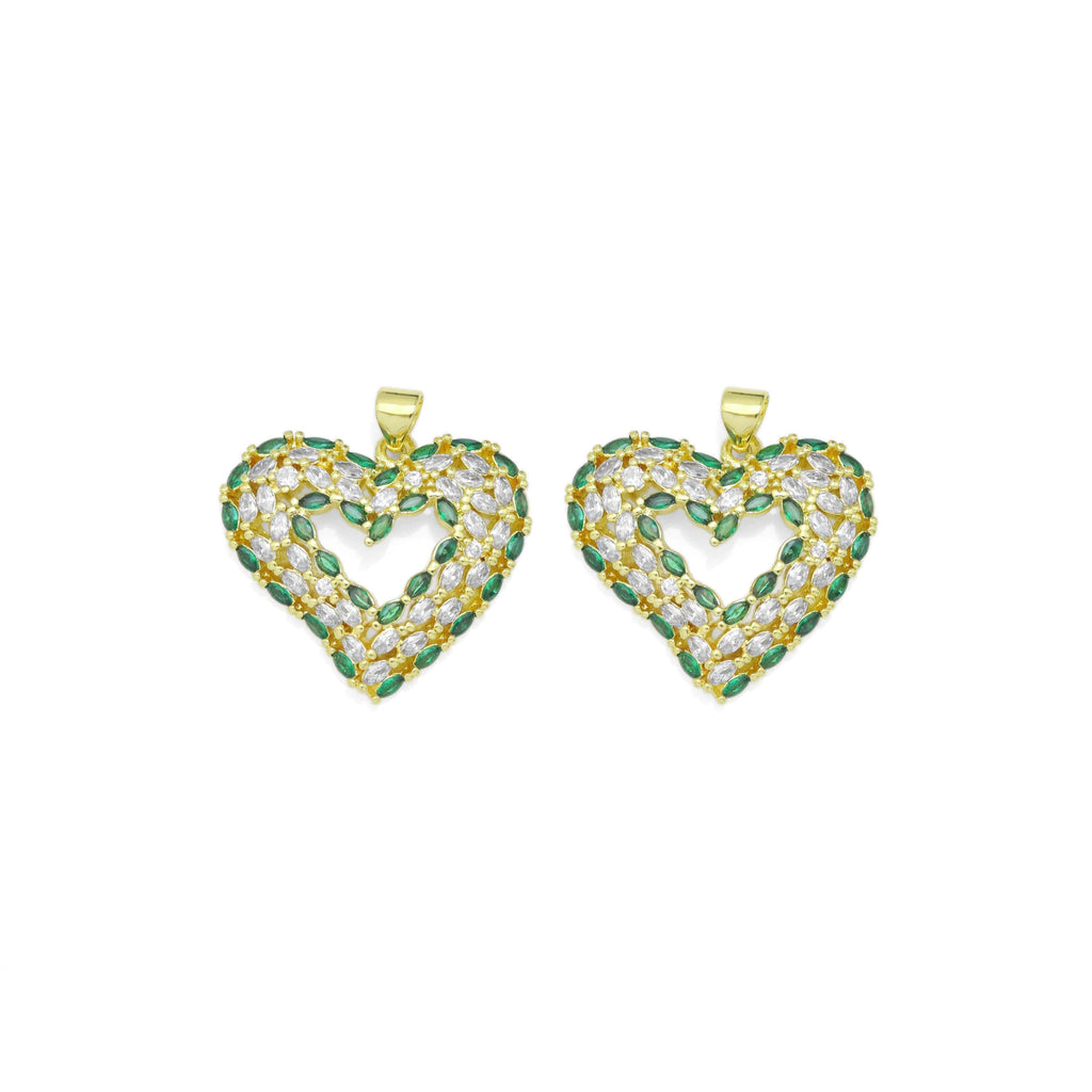 Green Clear Baguette CZ Heart Charm, Sku#LK943