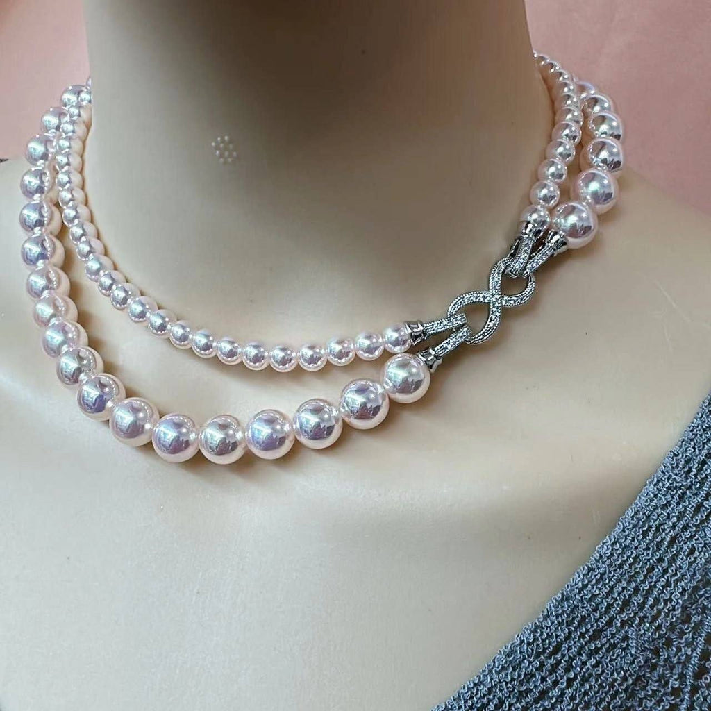 Double Line Pearl  Necklace,Sku#EF696