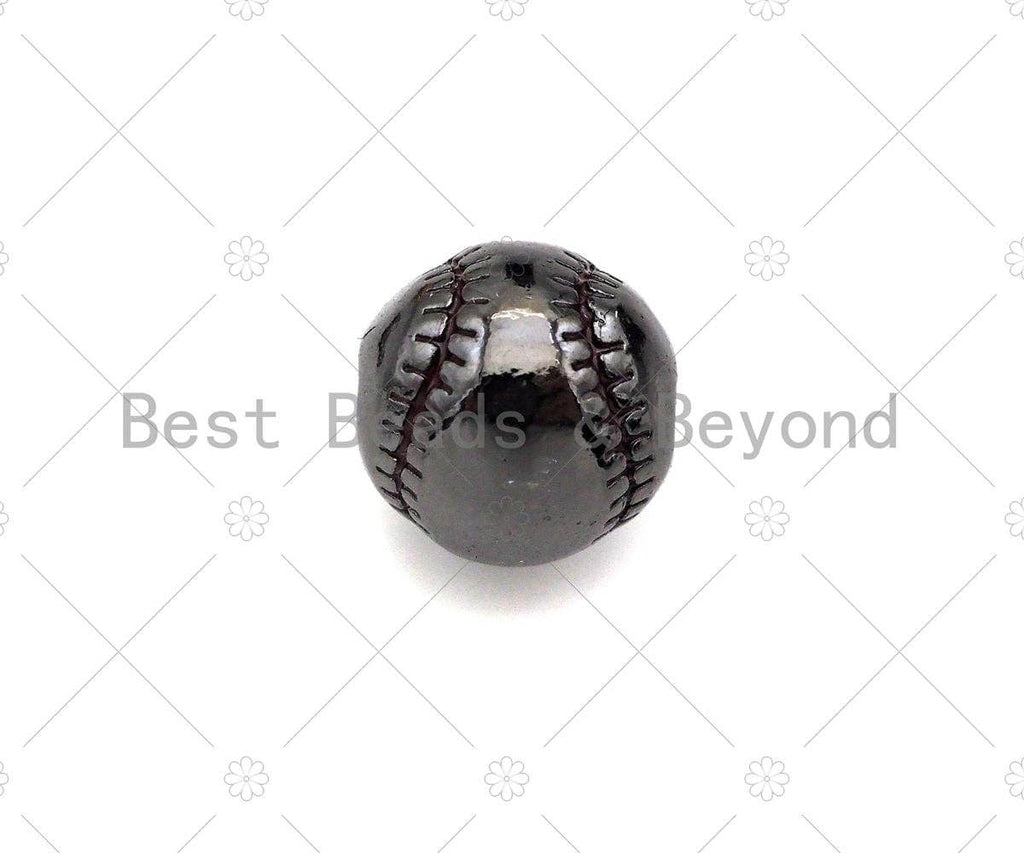 Baseball Spacer Beads, 2mm Hole Baseball Beads, Gold/Silver/Black Color Baseball beads, Baseball charm, 10mm,Sku#Y391