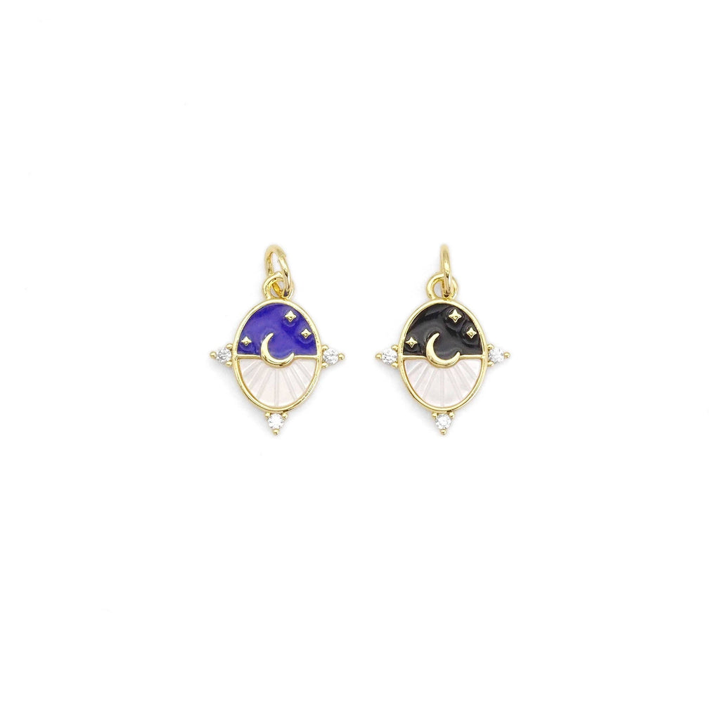 Gold Mop black white  Cresent Moon Star Oval Charm, Sku#LX286