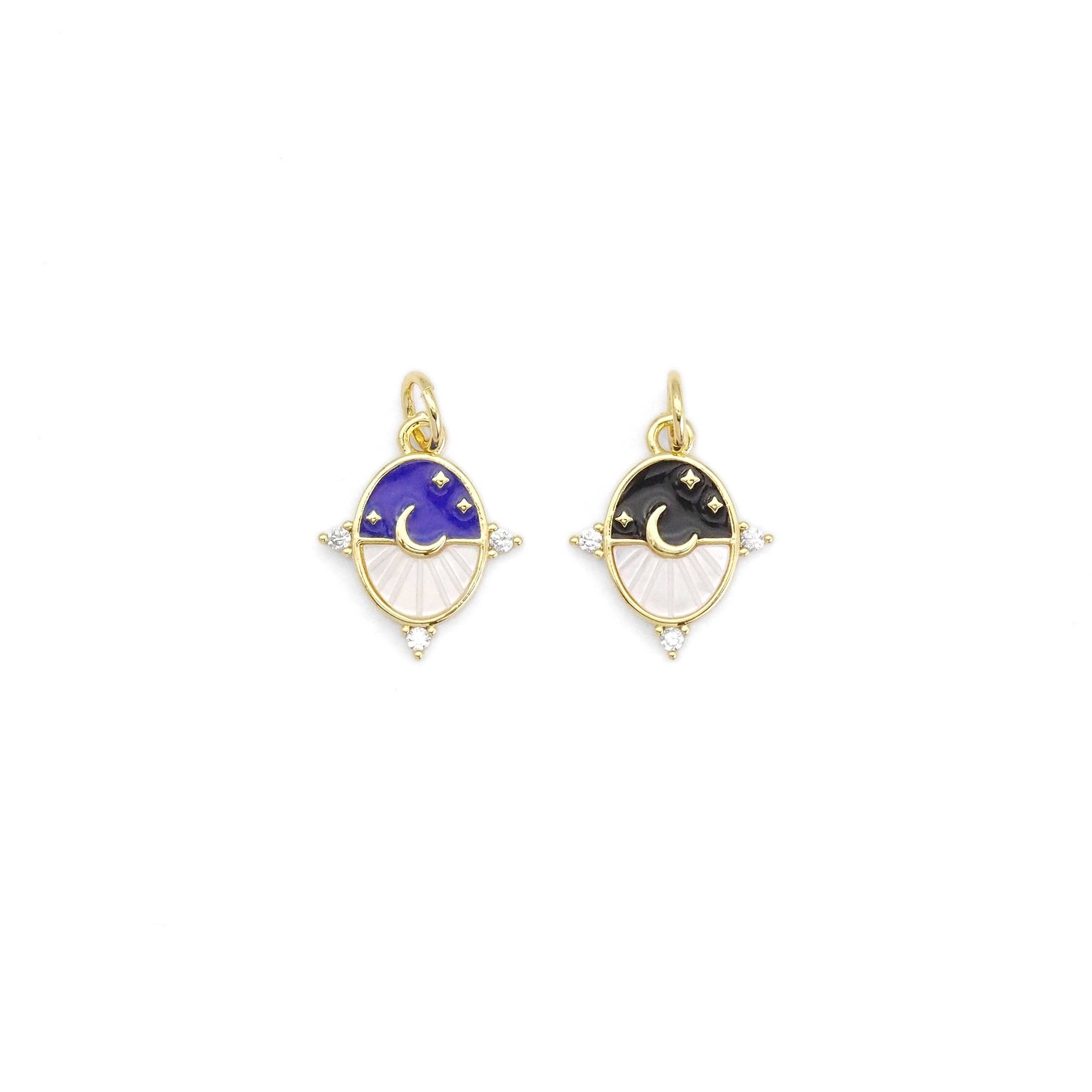Gold Mop black white  Cresent Moon Star Oval Charm, Sku#LX286
