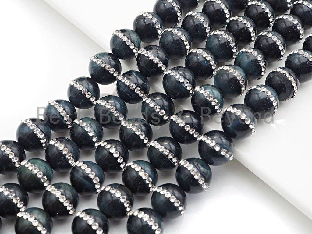 Dark Blue Tiger Eye with Rhinestone Inlaid,6mm/8mm10mm/12mm, SKU#V49