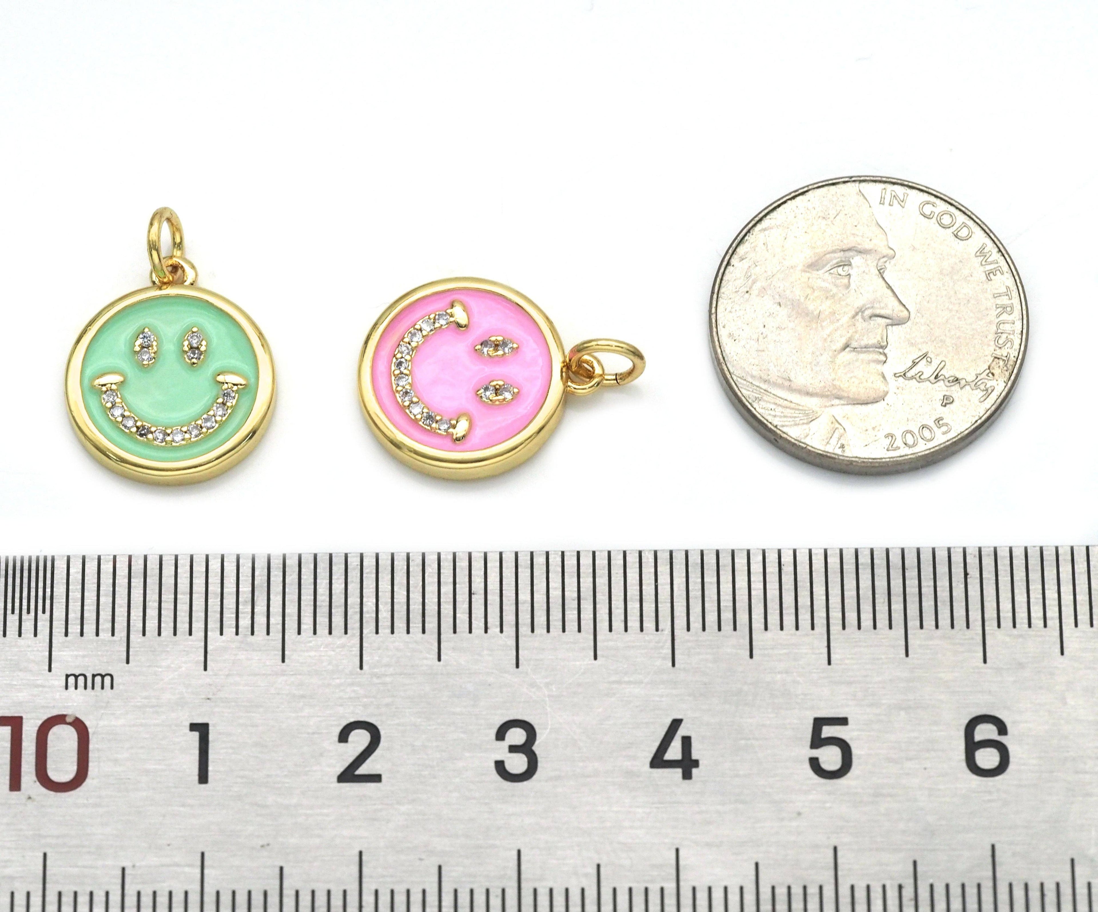 CZ Pave Enamel Smiley Face Charm, Sku#F1519C