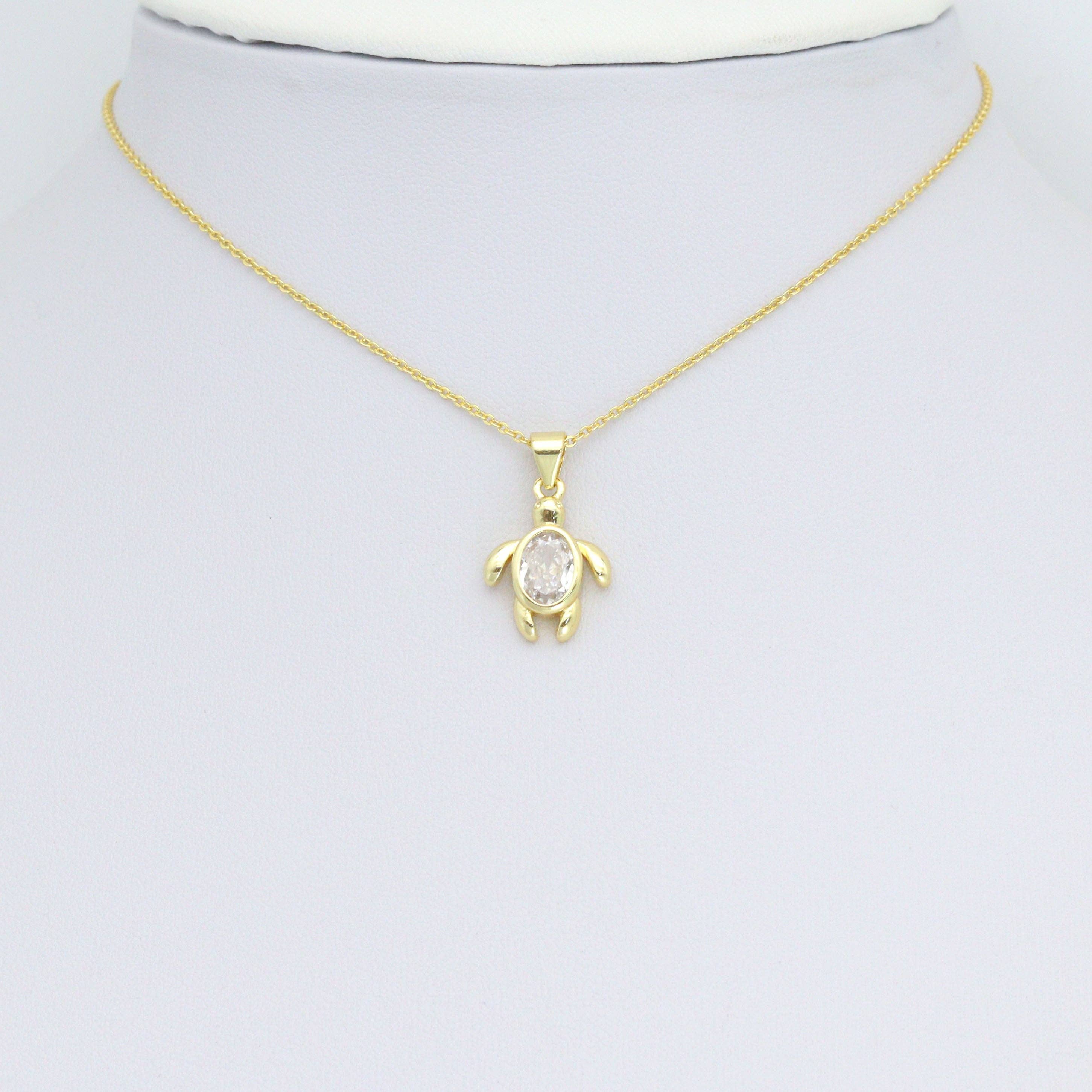 Clear Oval CZ Tortoise Turtle Charm Pendant,Sku#LD716