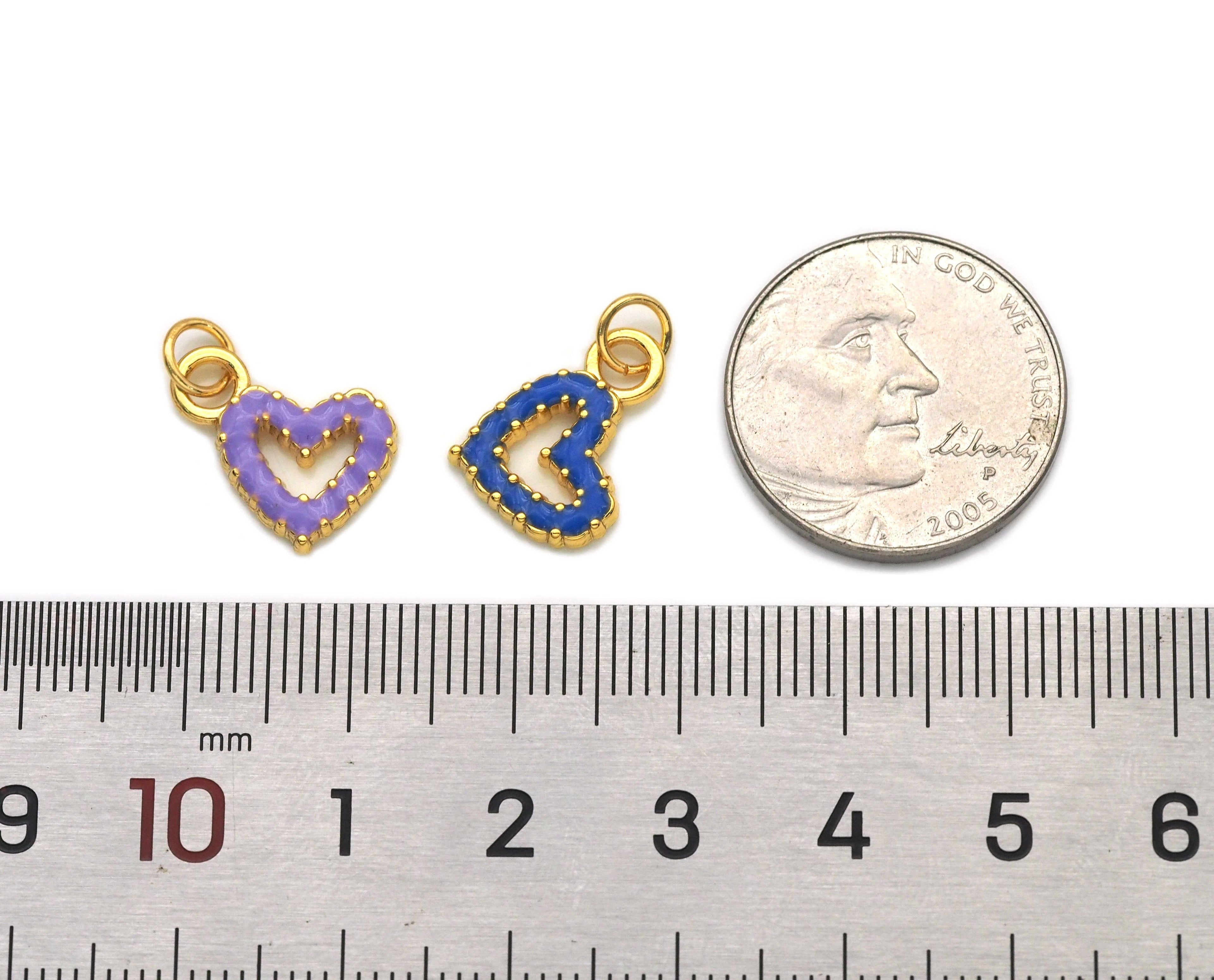 CZ Gold Colorful Enamel Open Heart Charm, Sku#B334C
