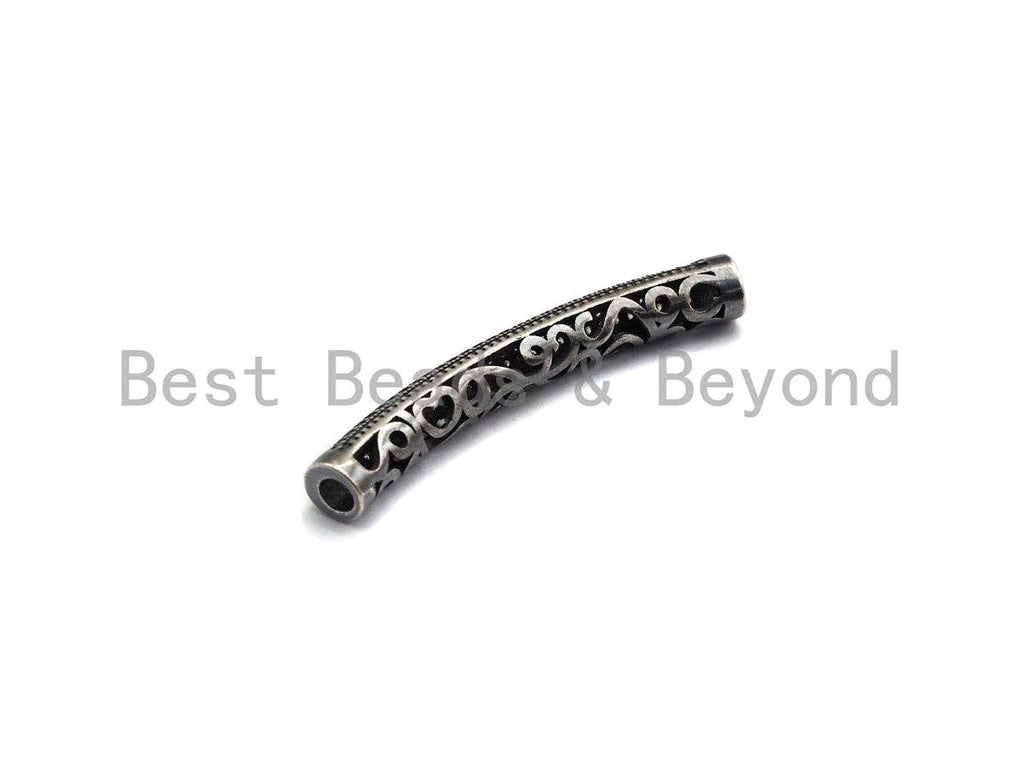 Antique Silver Color CZ Micro Pave Tube for Bracelet/Necklace, Cubic Zirconia Separator Tube in Oxidized Silver, 5x40mm, sku#X123