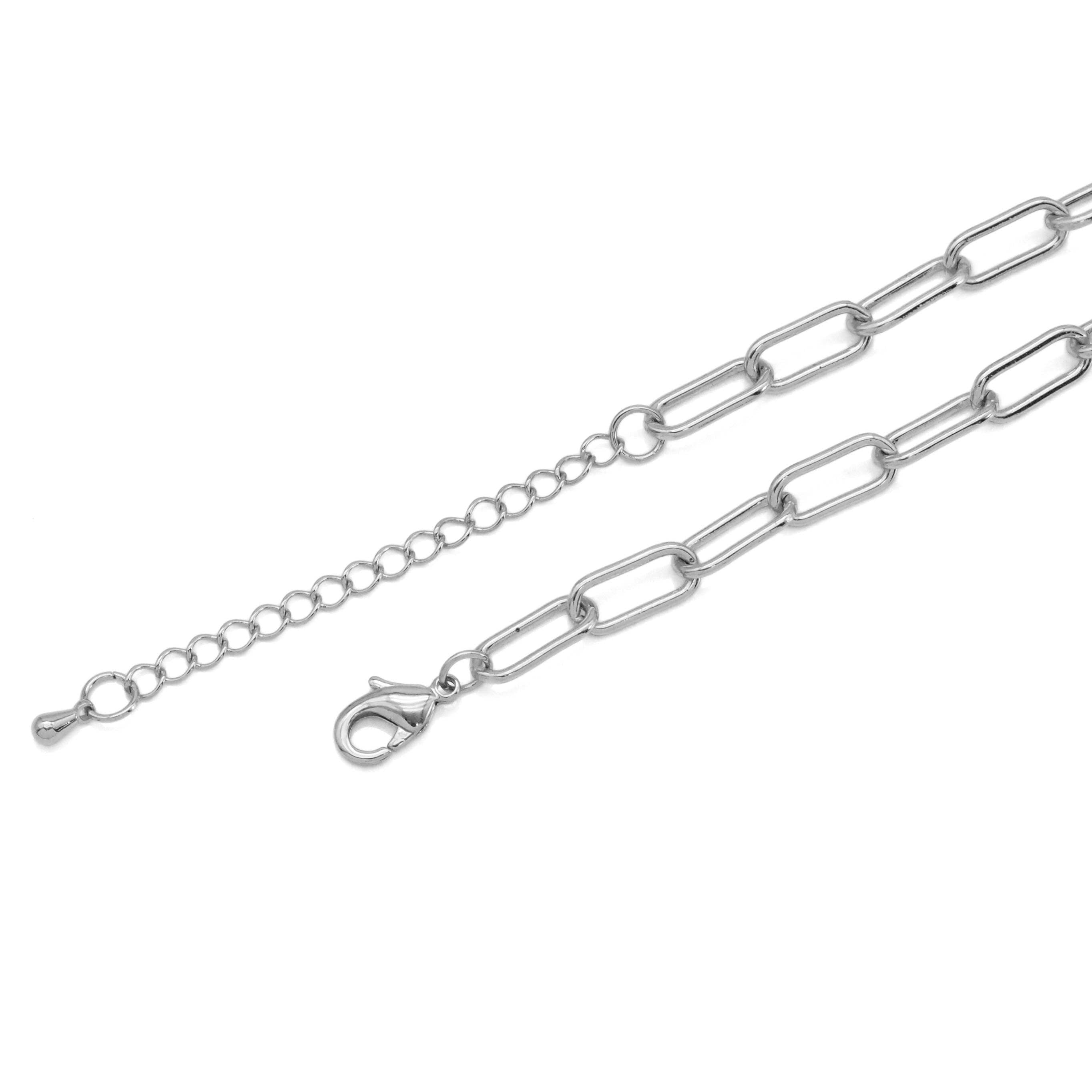 CZ Star Padlock Paperclip Chain Necklace, Sku#EF480
