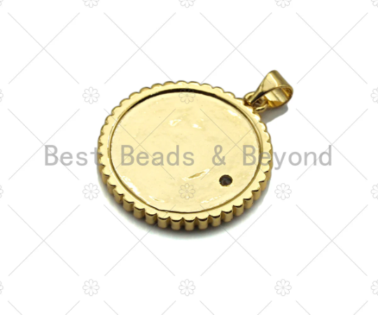 Clear CZ Micro Pave Coin Shape Pendant Charm, Cubic Zirconia Round Coin Charm,23x25mm,sku#Y351