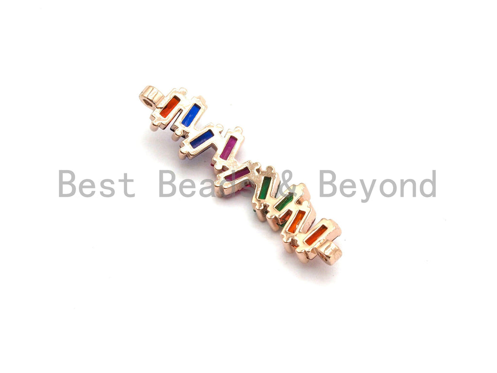 Rainbow CZ Micro Pave Wavy Line Connector Baguette cz Cluster, Link Connector, Spacer Connector,8x35mm,sku#E430C