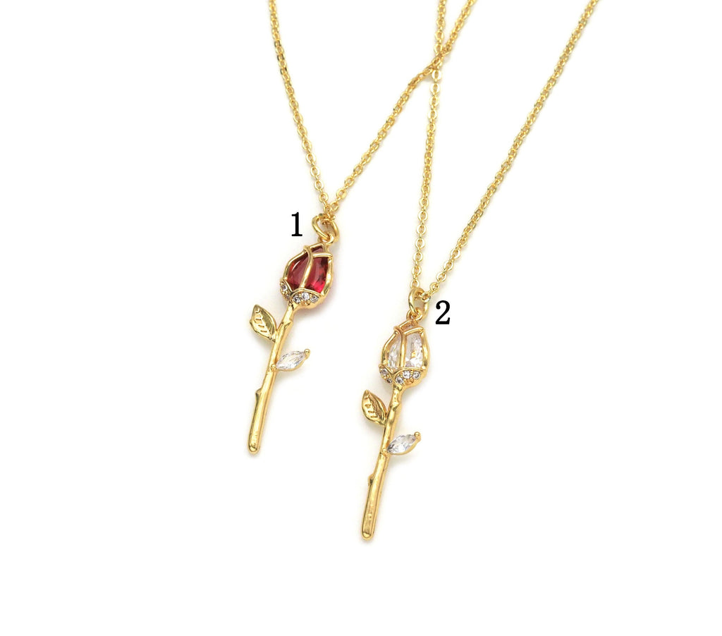 Colorful CZ Gold Tulip Flower Necklace, Sku#ZX114