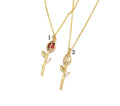 Colorful CZ Gold Tulip Flower Necklace, Sku#ZX114