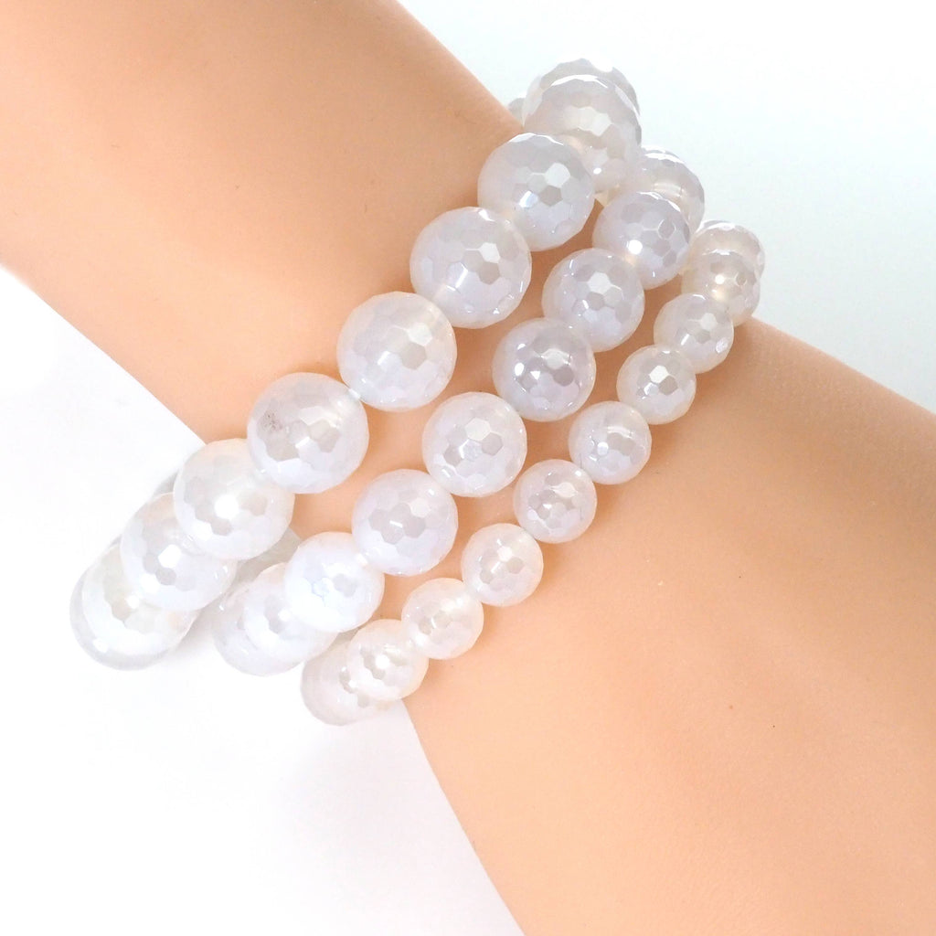 Mystic White Agate Round Faceted Stretchy Bracelet Sku#EF303