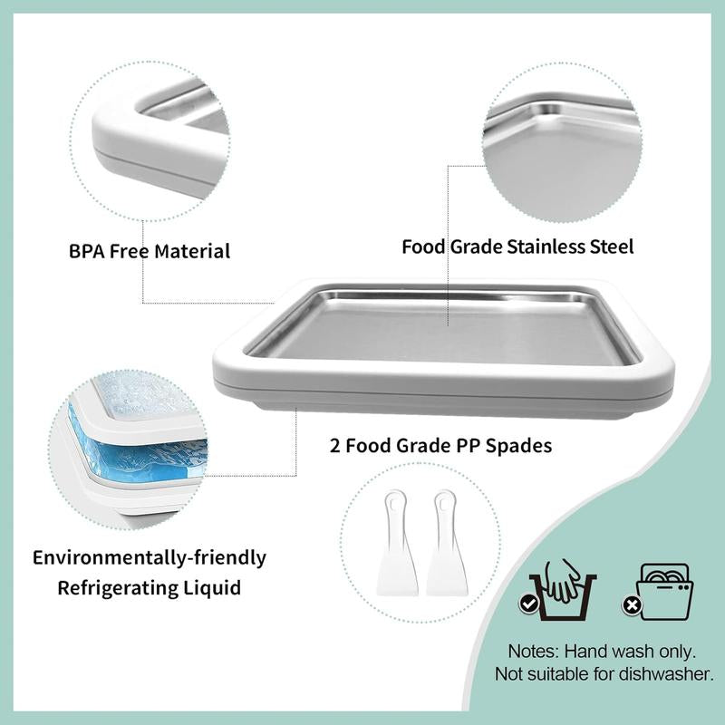Instant Ice Cream Maker Rolled Ice Cream Maker Frozen Yoghurt Plate Instant Gelato Pan Roll for Homemade DIY Fun Parent Child Activities Families White