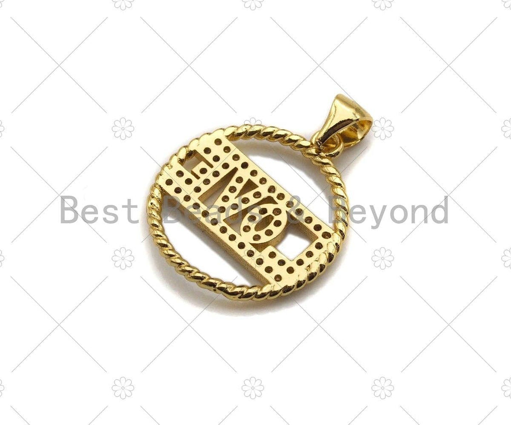18k Shiny Gold Love On Round Ring Charms, Gold Ring Charms,Gold Pendant, Round Necklace Charms, 18x20mm, Sku#LK147