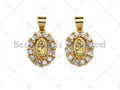 18K Gold Virgin Mary On Oval Emblem Shape Pendant, Oval Charm,  Sku#F1150C