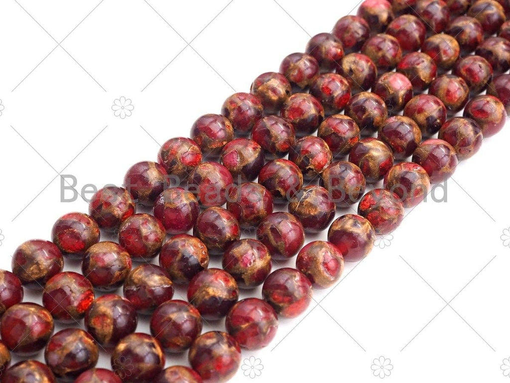 Gold Clinquant Beads, 4mm/6mm/ 8mm/10mm/12mm, Cloisonne Red Color, 15.5" Full Strand Wholesale Gemstones,sku#U952