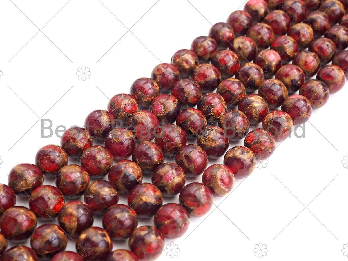 Gold Clinquant Beads, 4mm/6mm/ 8mm/10mm/12mm, Cloisonne Red Color, 15.5" Full Strand Wholesale Gemstones,sku#U952