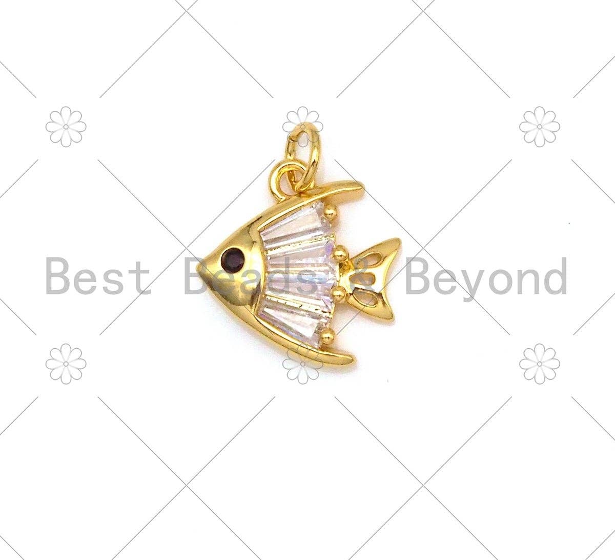 Big Clear CZ Micro Pave Fish Shape Pendant/Charm,18K Gold Filled Fish Charm, Necklace Bracelet Charm Pendant,11x12mm,Sku#Y491