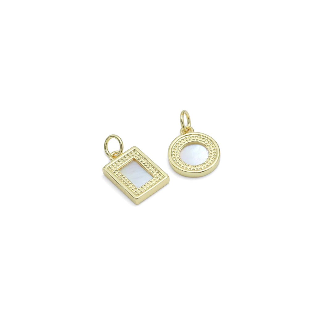 Mop Mother of Pearl Gold Coin Square Pendant Charm,Sku#LX597