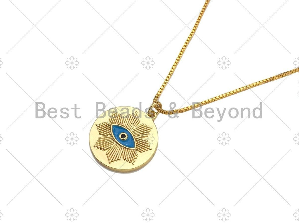 18K Dainty Gold Enamel Evil Eye Flower On Round Coin Shape Pendant/Charm,Medallion Charm, Necklace Bracelet Charm Pendant,20x22mm,Sku#L518
