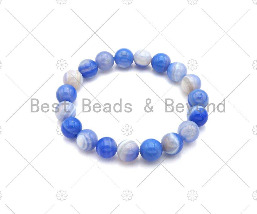 Natural Blue Banded Agate Stretchy Bracelet, Sku#EF29