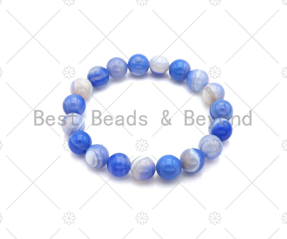 Natural Blue Banded Agate Stretchy Bracelet, Sku#EF29