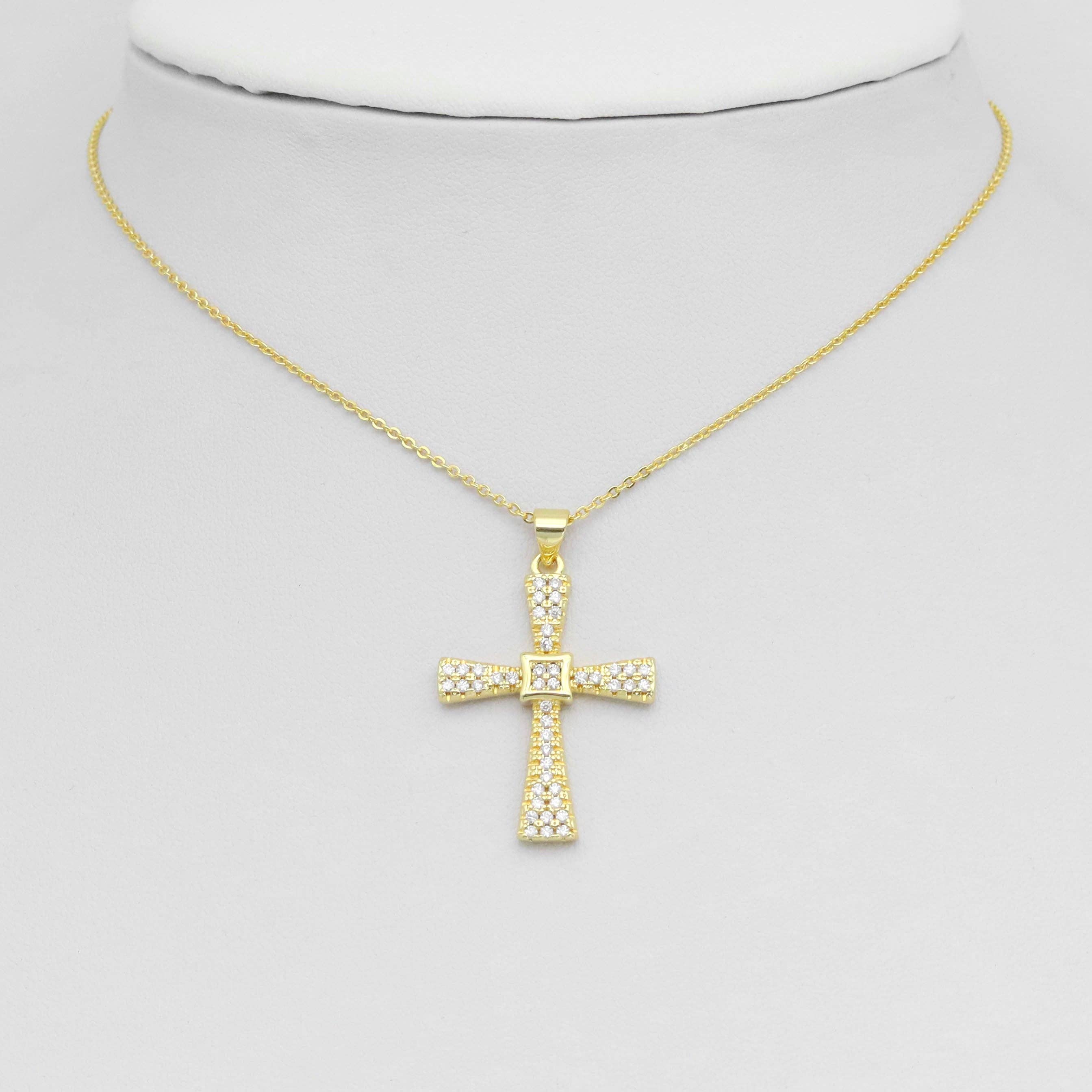Gold Silver Clear CZ Cross Charm Pendant, Sku#LD633