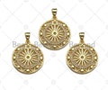 18k Shiny Gold Filigree Star Wheel Coin Charms, Sku#LK144