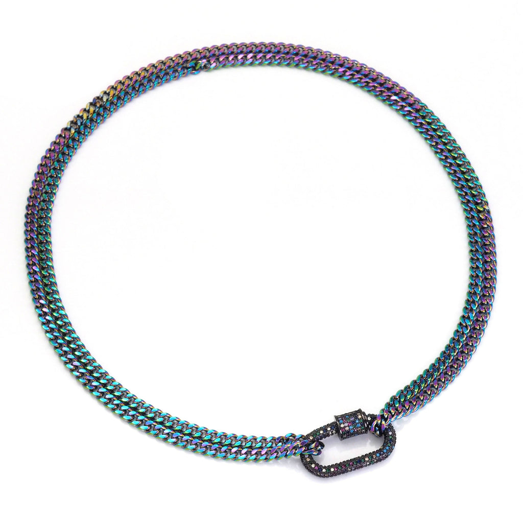 Rainbow Link Chain Carabiner Pendant Necklace, Sku#EF517