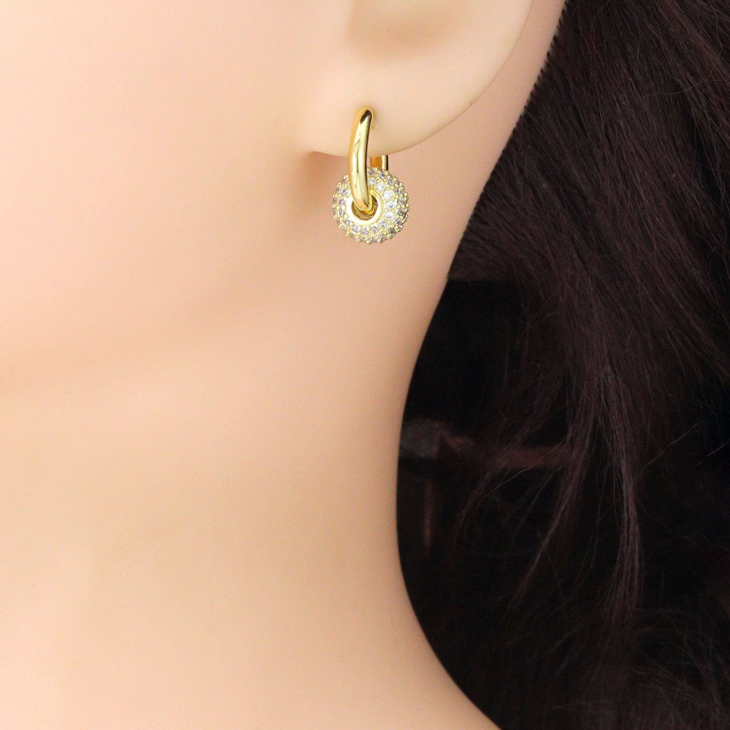 Clear CZ Spacer Round Hoop Earrings, Sku#L733