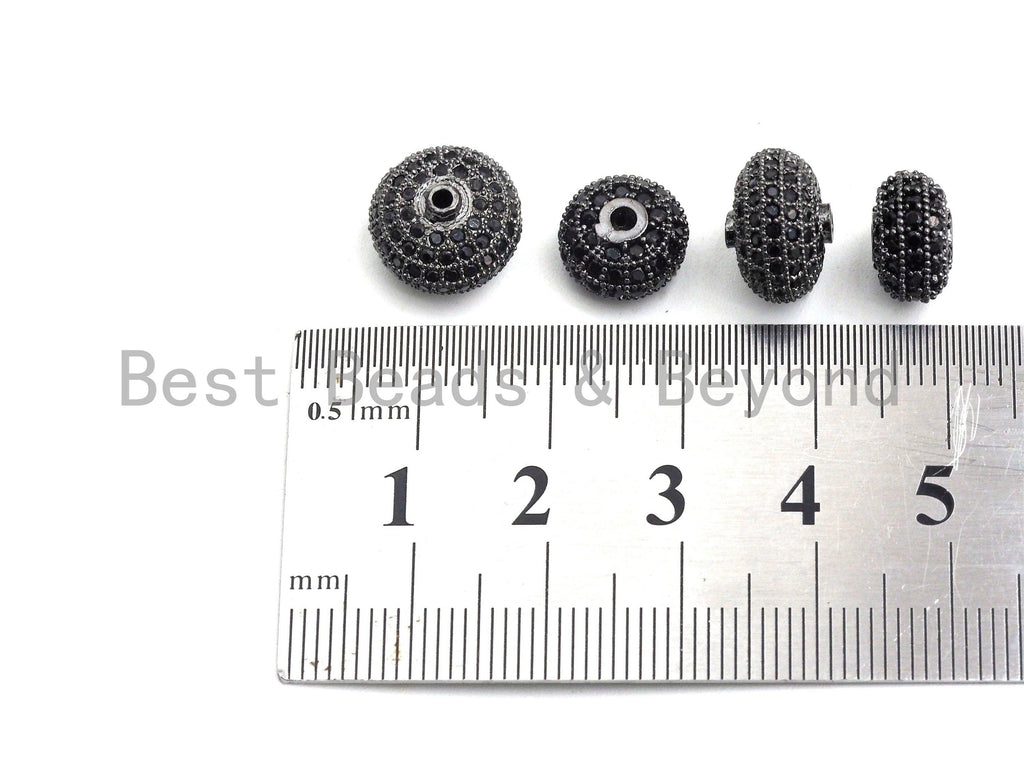Black CZ Pave On Black Micro Pave Roundel Spacer Beads with Black Crystal for Bracelet, Spacer Beads,8x12/6x10mm, sku#G415