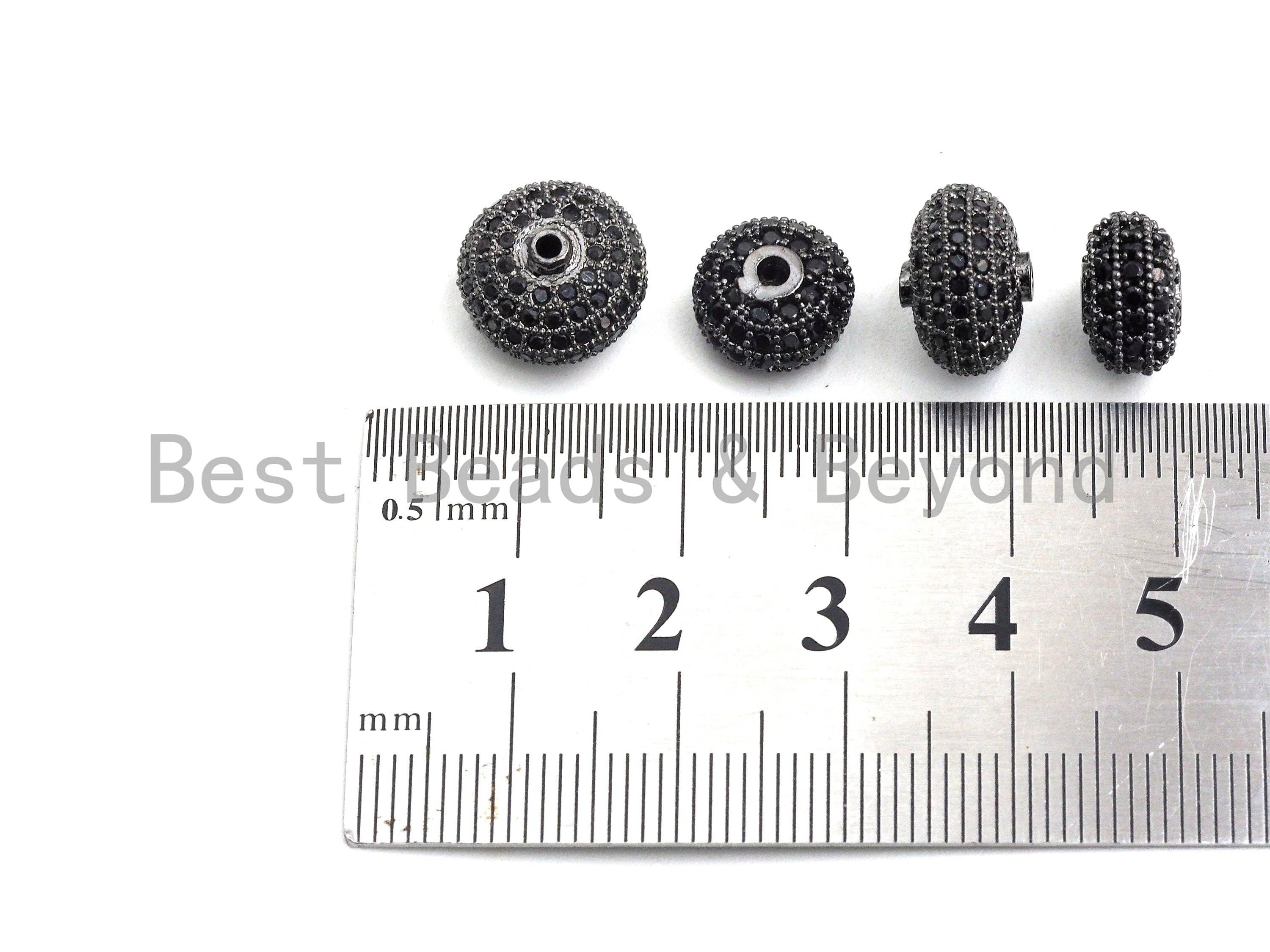 Black CZ Pave On Black Micro Pave Roundel Spacer Beads with Black Crystal for Bracelet, Spacer Beads,8x12/6x10mm, sku#G415