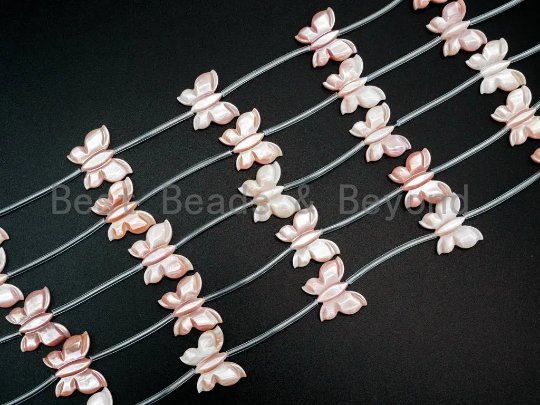 Light Pink MOP Carved Butterfly Beads, 16x20mm, Sku#T101
