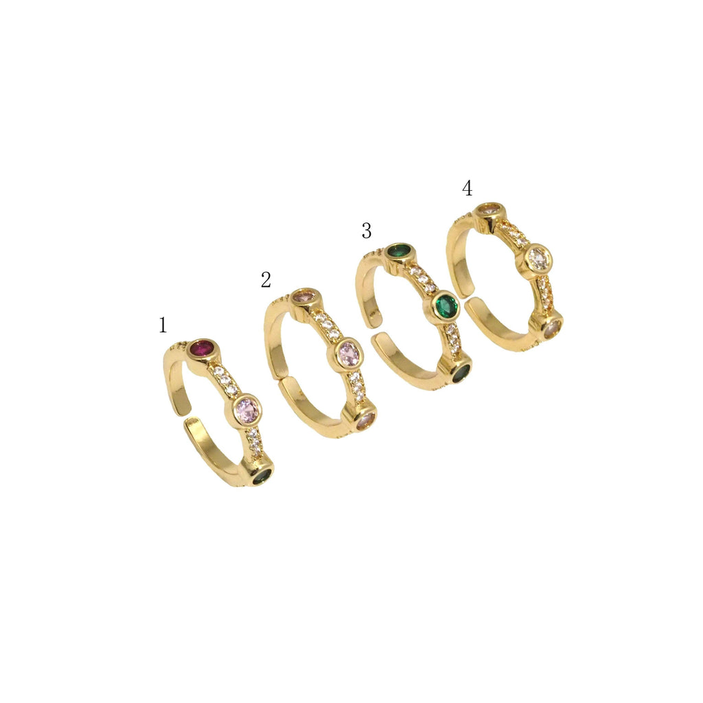 Gold Colorful CZ Stud Adjustable Ring, Sku#JL175
