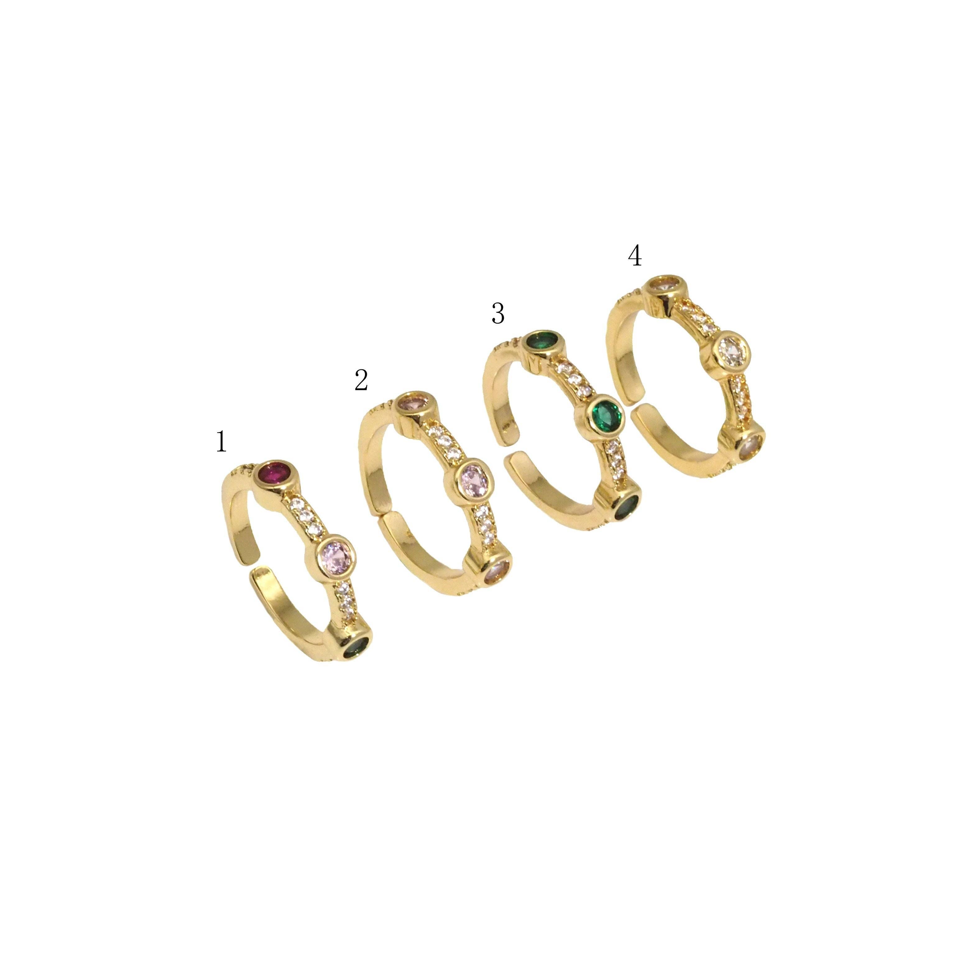 Gold Colorful CZ Stud Adjustable Ring, Sku#JL175