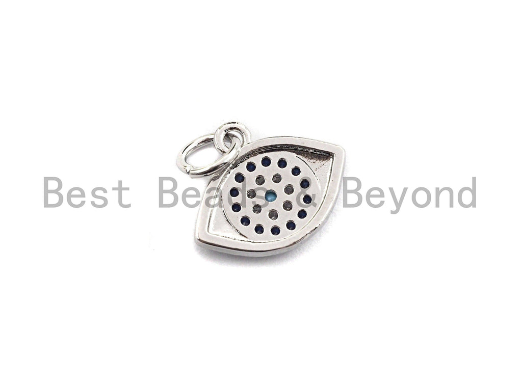 Cobalt CZ Micro Pave Oval Evil Eye Shape Pendant,Cubic Zirconia Oval Charm,Gold/Silver Tone,11x13mm,sku#Y225