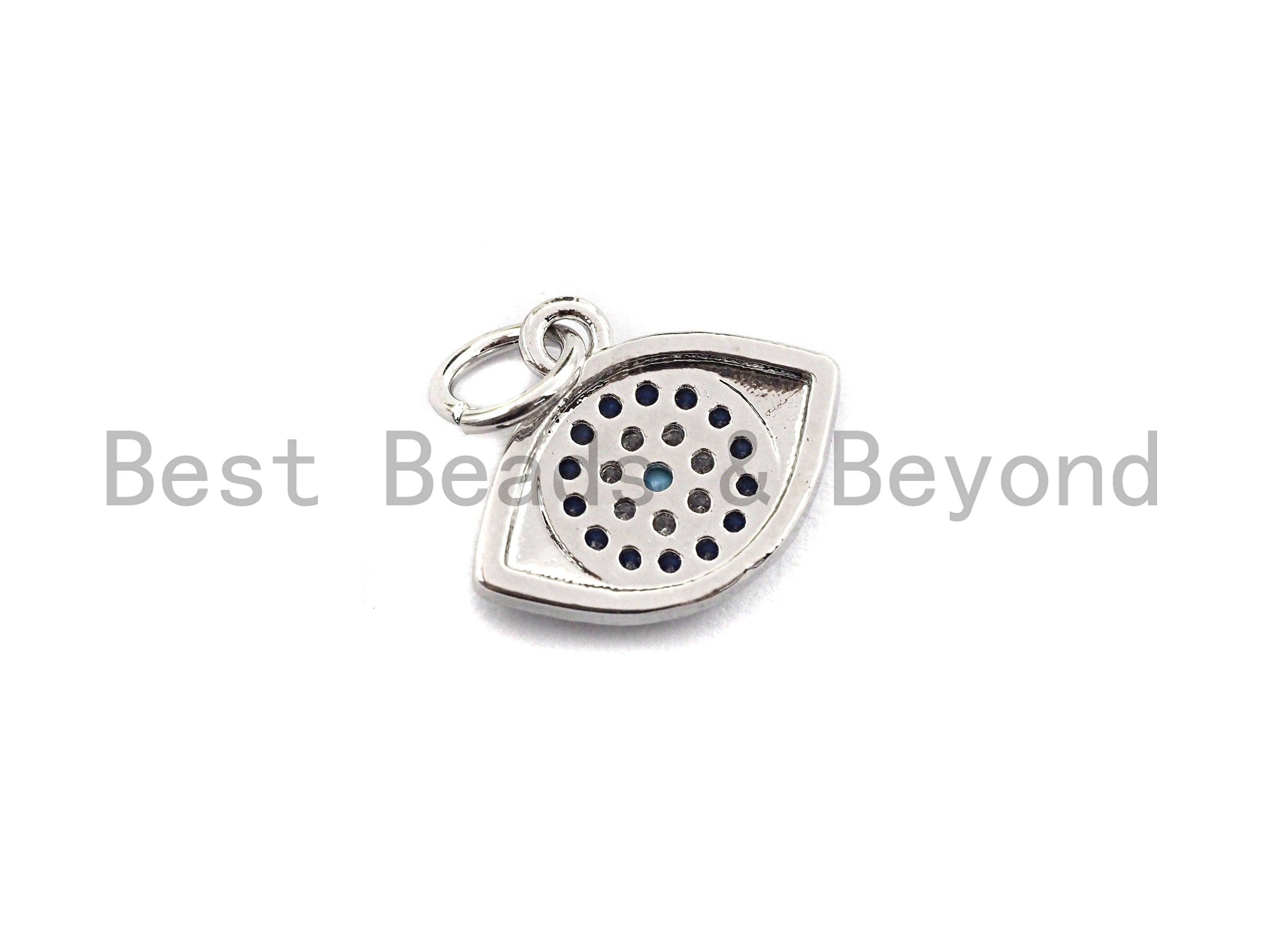 Cobalt CZ Micro Pave Oval Evil Eye Shape Pendant,Cubic Zirconia Oval Charm,Gold/Silver Tone,11x13mm,sku#Y225