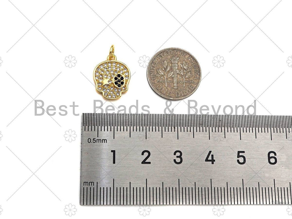 CZ Micro Pave North Star On Skull Shape Pendant/Charm,Cubic Zirconia Charm, Necklace Bracelet Charm Pendant,12x15mm, Sku#Y405
