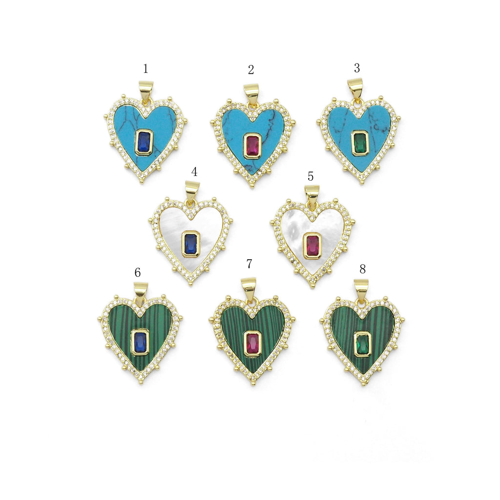 Gemstone Pearl Spike Heart with Rectangle Center Stone Charm, Sku#LX300