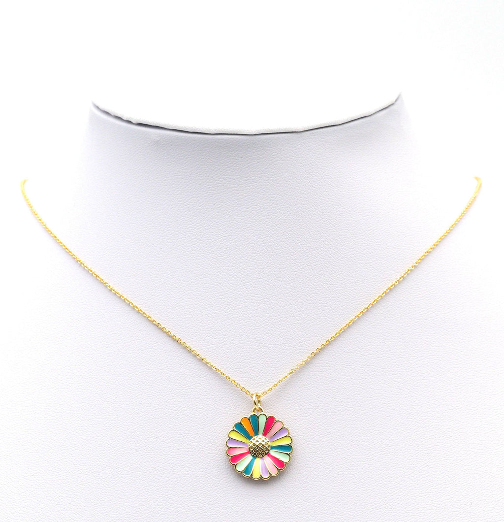 Colorful Enamel CZ Gold Daisy Flower Charm, Sku#F1514C