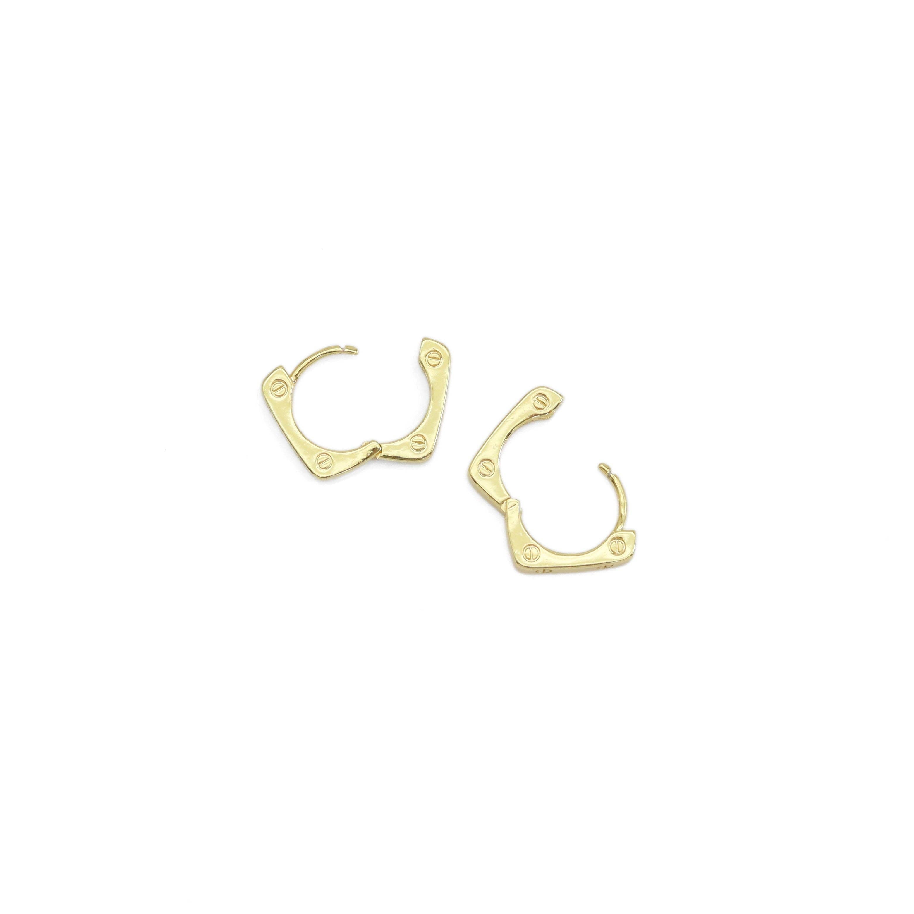 Gold Square Frame Huggie Earrings, Sku#ZX177