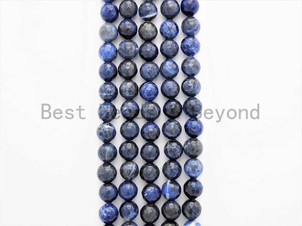 Quality Natural Faceted Blue Sodalite Round Beads, 8mm/12mm Blue Sodalite Beads,15.5" Full Strand, SKU#U380c