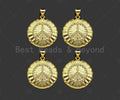 Gold Filled CZ Micro Pave Peace Sign On Web Round Shape Pendant, 18K Gold Filled Charm, Necklace Bracelet Charm Pendant,21x23mm,Sku#LK355