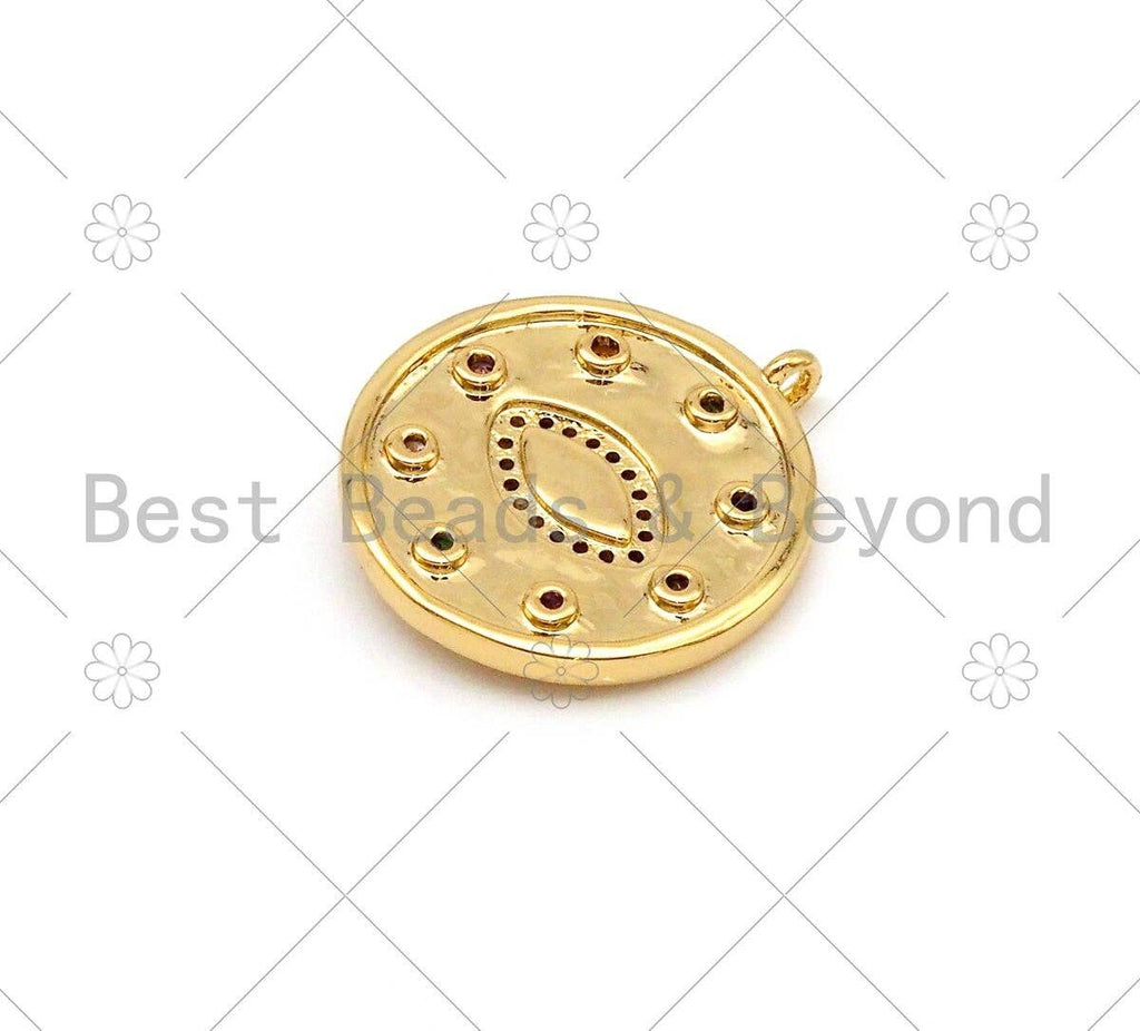 Colorful CZ Micro Pave Evil Eye On Round Coin Shape Pendant,18K Gold Filled Medallion Charm, Necklace Bracelet Charm,20x23mm,Sku#Y489