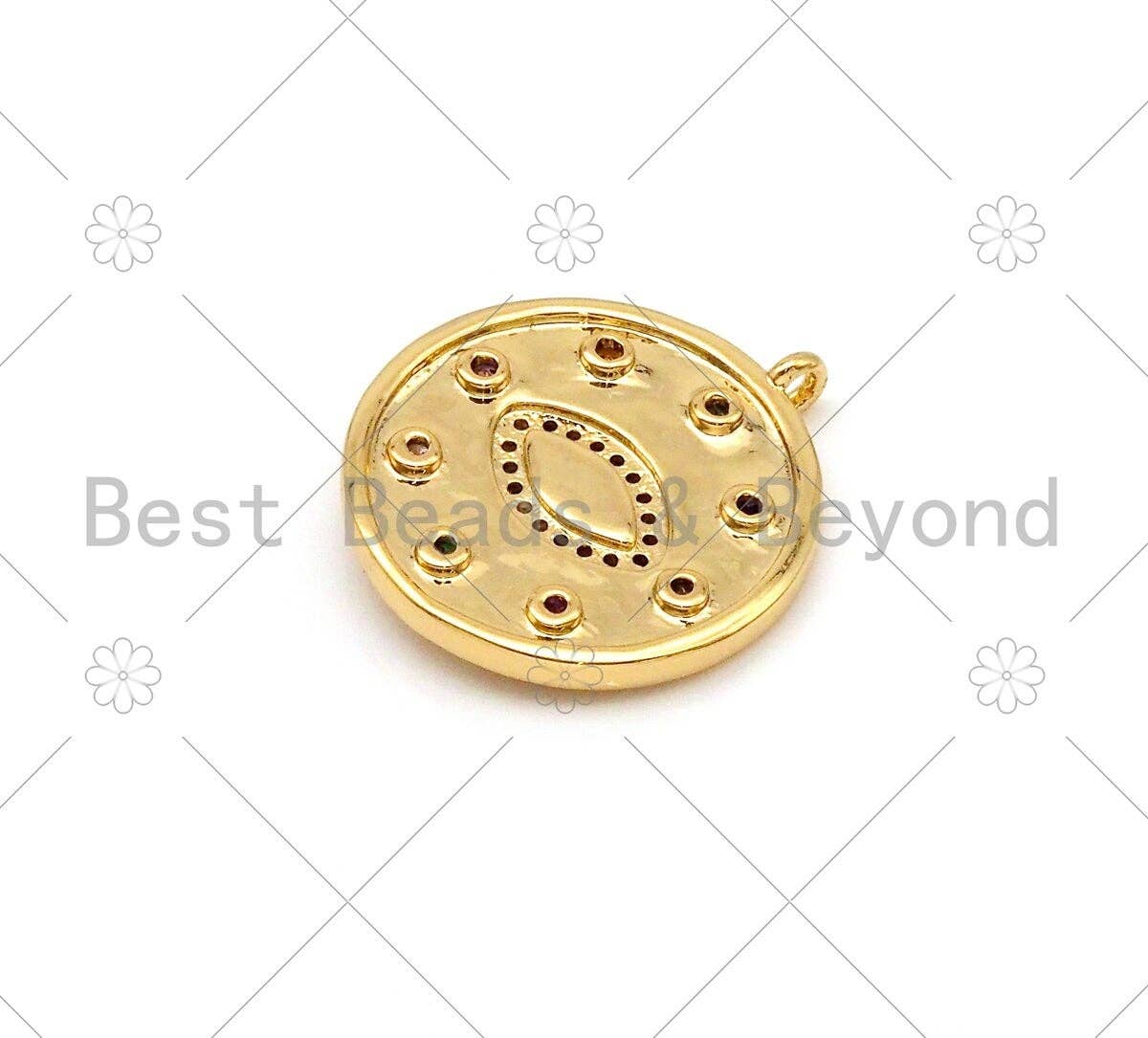 Colorful CZ Micro Pave Evil Eye On Round Coin Shape Pendant,18K Gold Filled Medallion Charm, Necklace Bracelet Charm,20x23mm,Sku#Y489