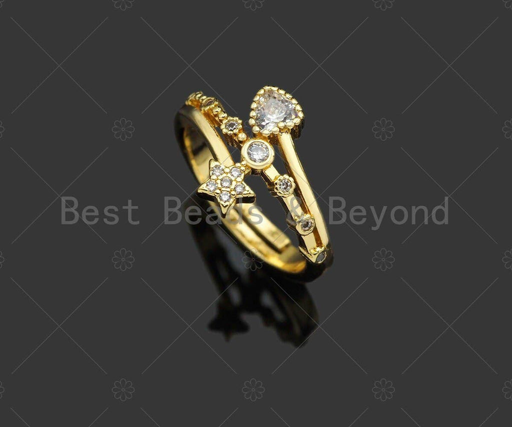CZ Heart Star Wrap Adjustable Ring, Sku#LD38