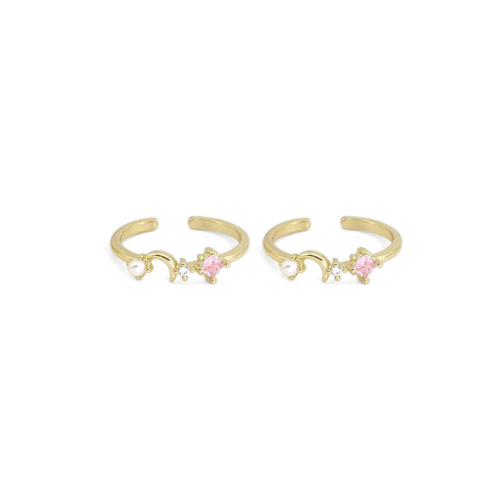 Gold CZ Moon Star Adjustable Ring, Sku#LD451