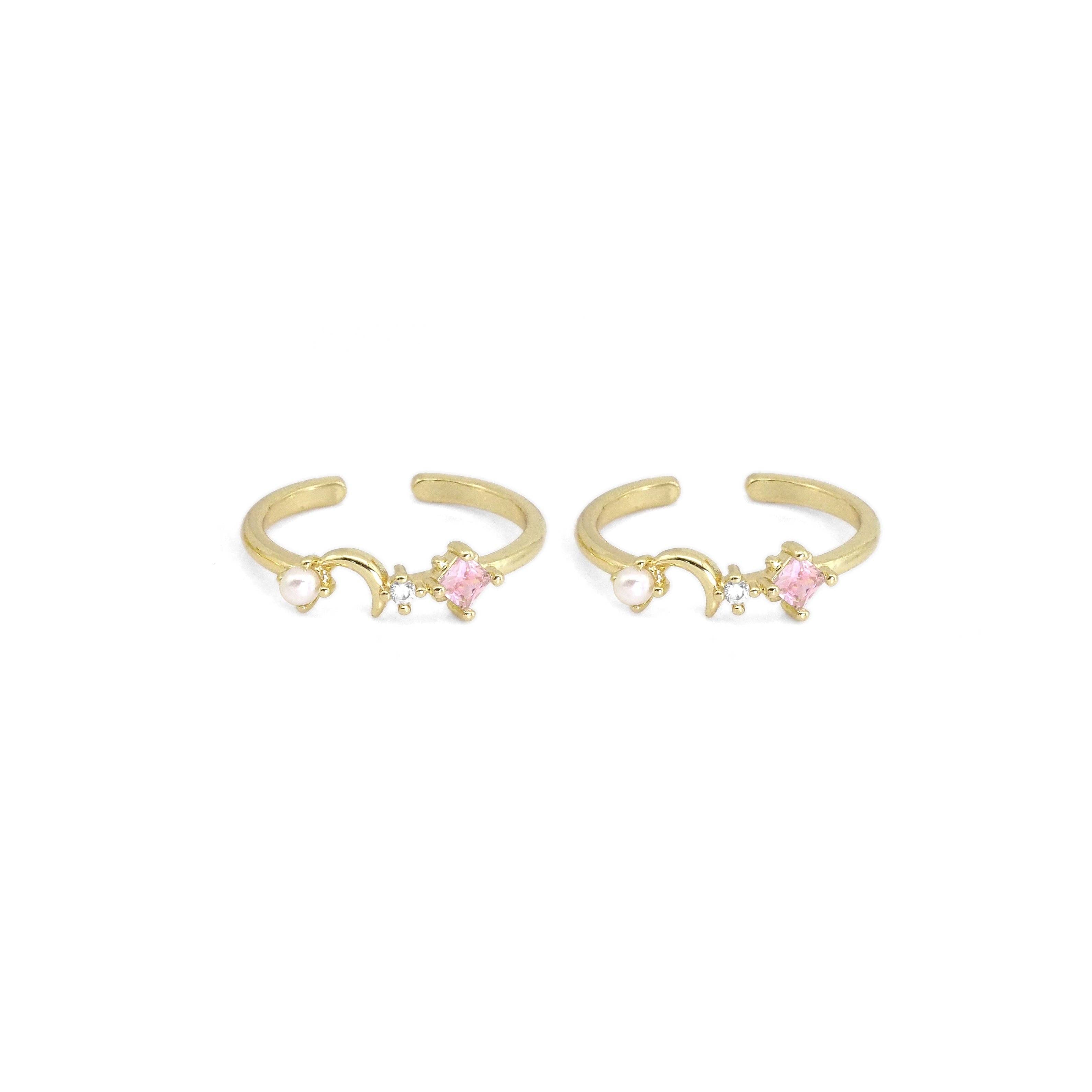 Gold CZ Moon Star Adjustable Ring, Sku#LD451