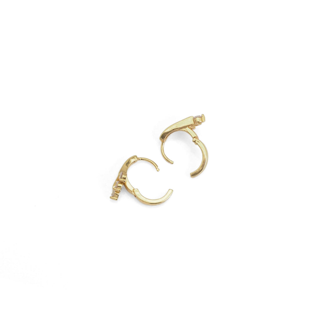 Gold Three Dots CZ Drop Line Huggie Earrings, Sku#Y849